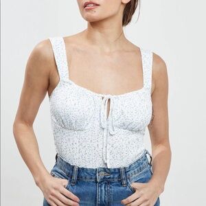 Blue Blush White Floral Bodysuit Front Tie